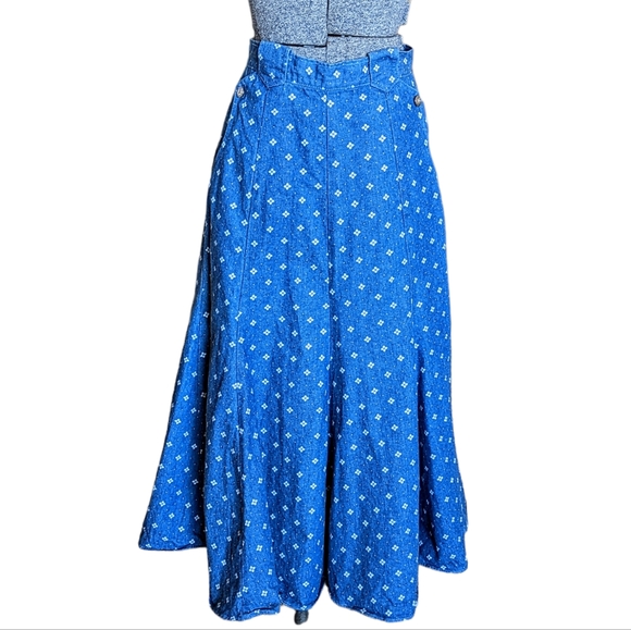 Circle T Vintage 80s Denim Maxi Full A-Line Skirt Size 7/8 - Picture 1 of 7